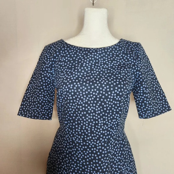Lands End Womens Navy Blue Pilka Dot Sheath Dress Knee Length Size 4 - Picture 3 of 9